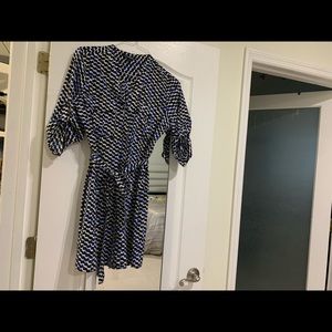 Sexy print worn dress. Blue, black and white.